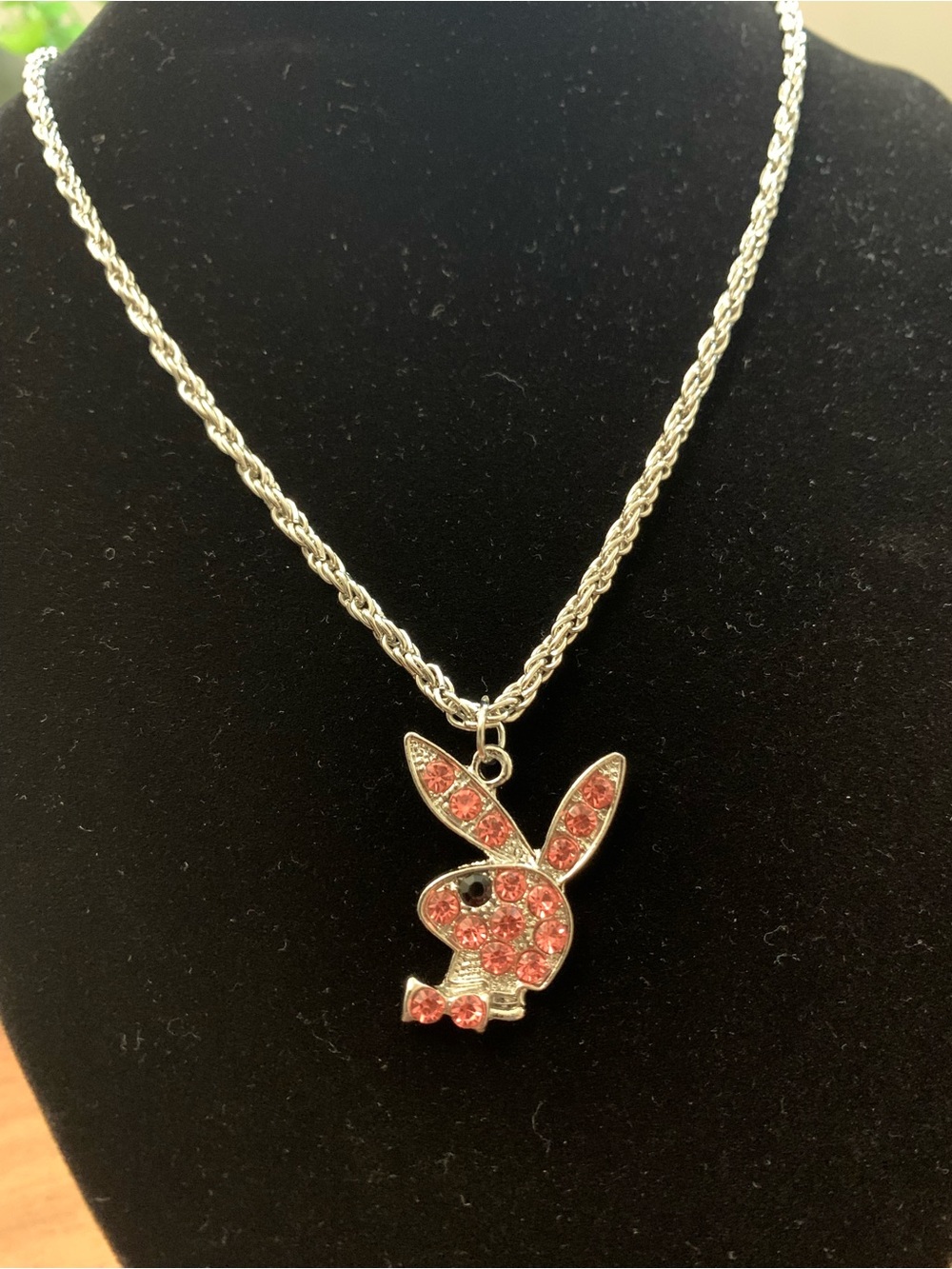 PLAYBOY Silver-Tone Bunny Pendant Necklace with Pink Crystals